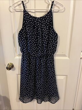 Tacera Navy and White Polka Dot Mini Dress